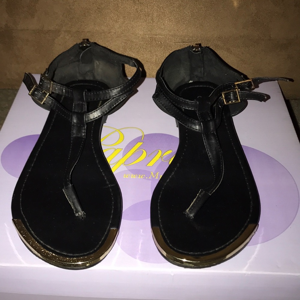 Black Sandals with gold studs and details